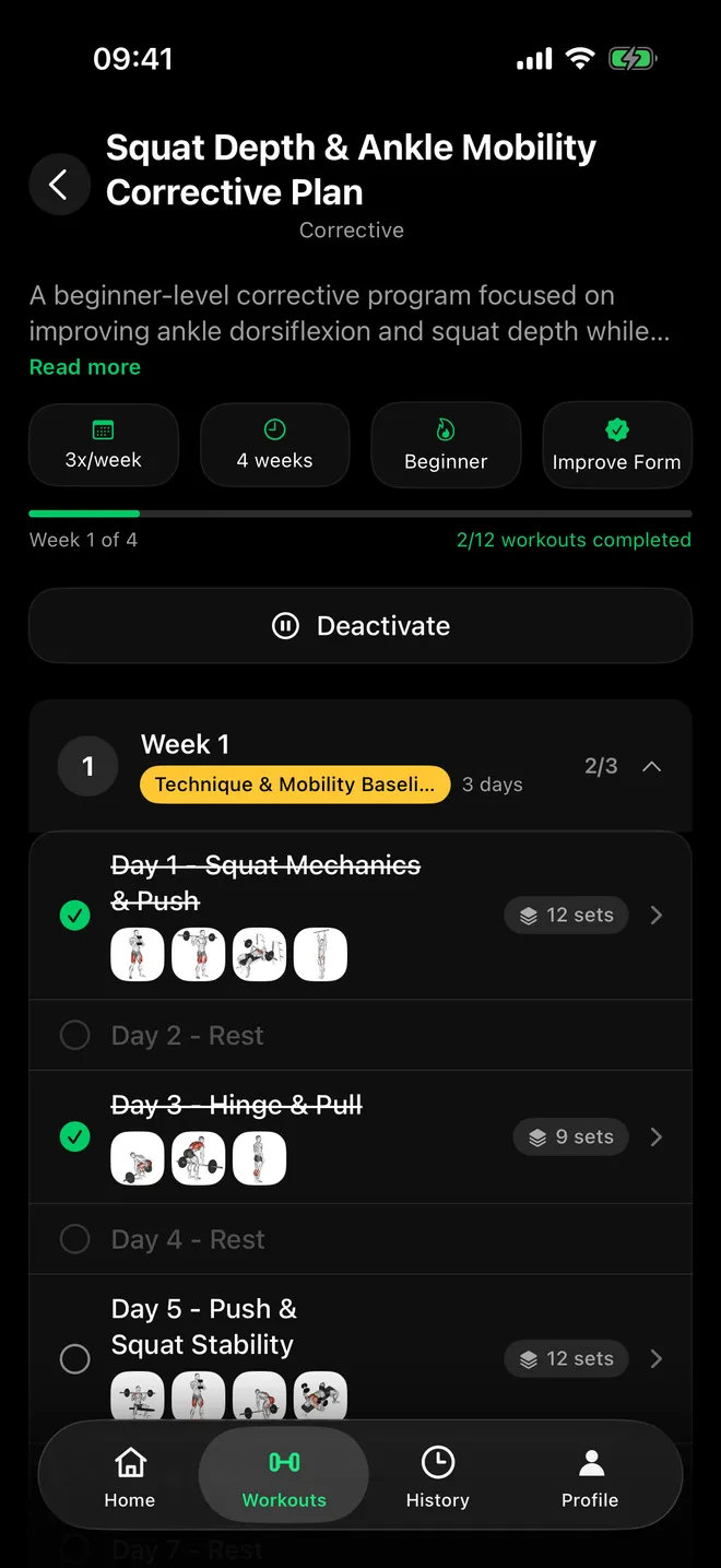 FormLens corrective plan built from your weak points