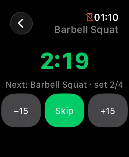 FormLens on Apple Watch — rest timer